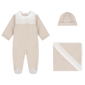 Beige Shirred Babygrow Gift Set