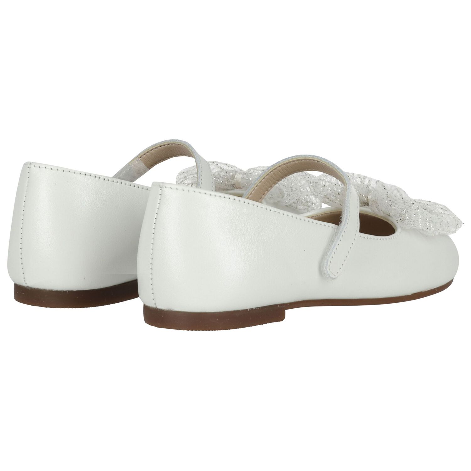 Girls Ivory Leather Bow Shoes, 1, hi-res