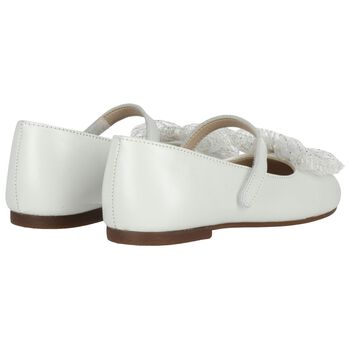 Girls Ivory Leather Bow Shoes