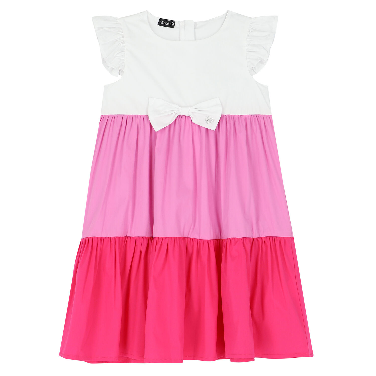 Girls White & Pink Tiered Dress, 1, hi-res