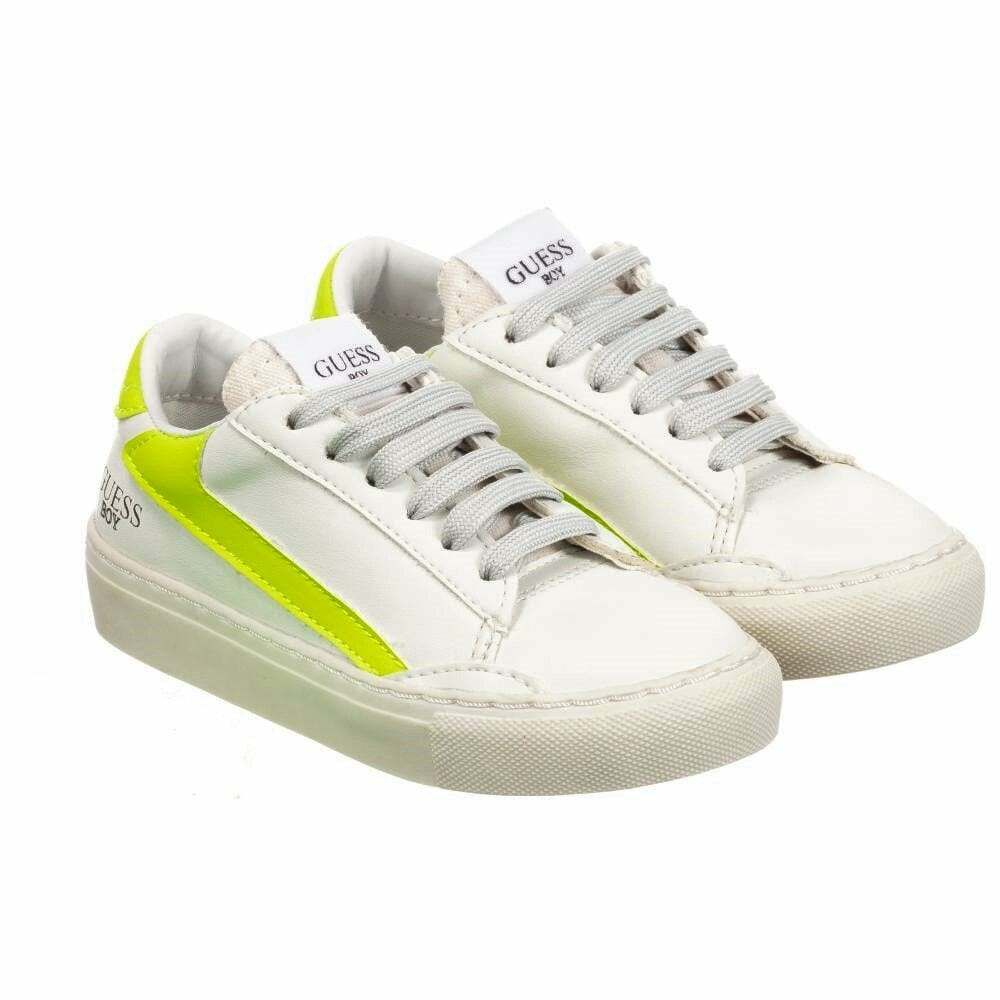 Guess Boys White Neon Green Trainers Junior Couture UK
