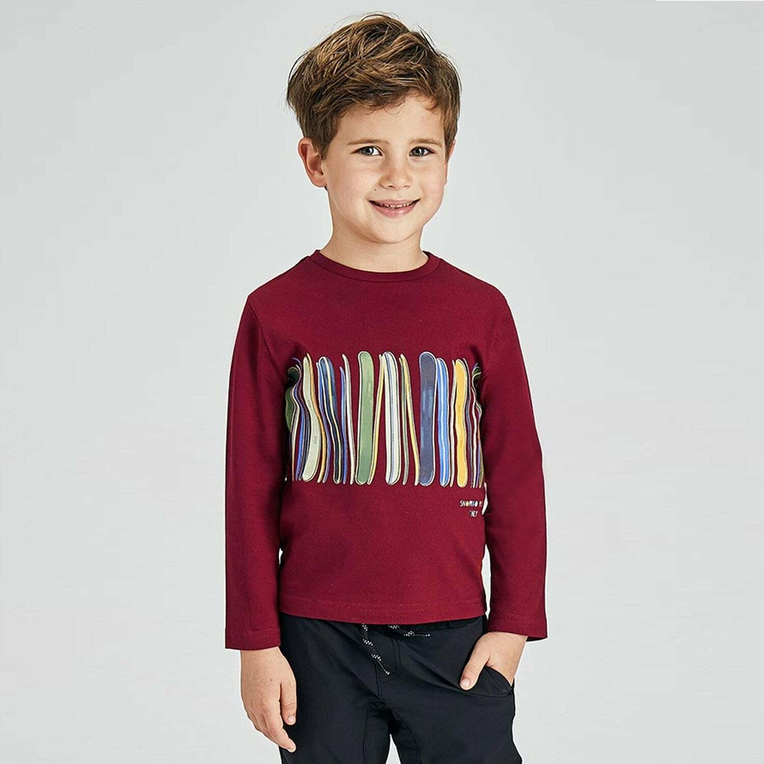 Boys Red Snowboards Long Sleeve Top, 1, hi-res
