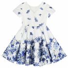 Girls White Floral Satin Dress, 1, hi-res