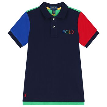 Boys Navy Blue & Green Logo Polo Shirt