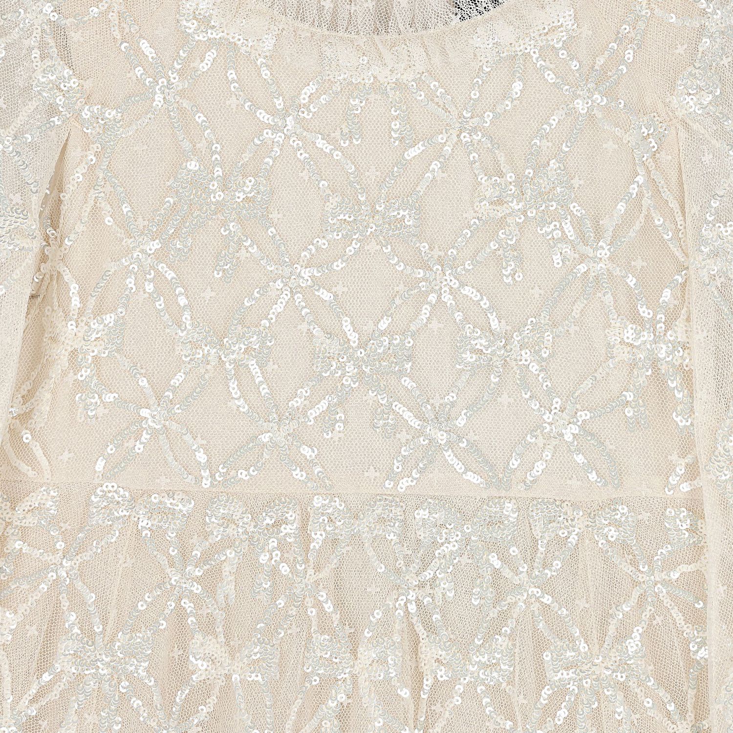 Girls Ivory Bow Lattice Sequin Cape Dress, 1, hi-res