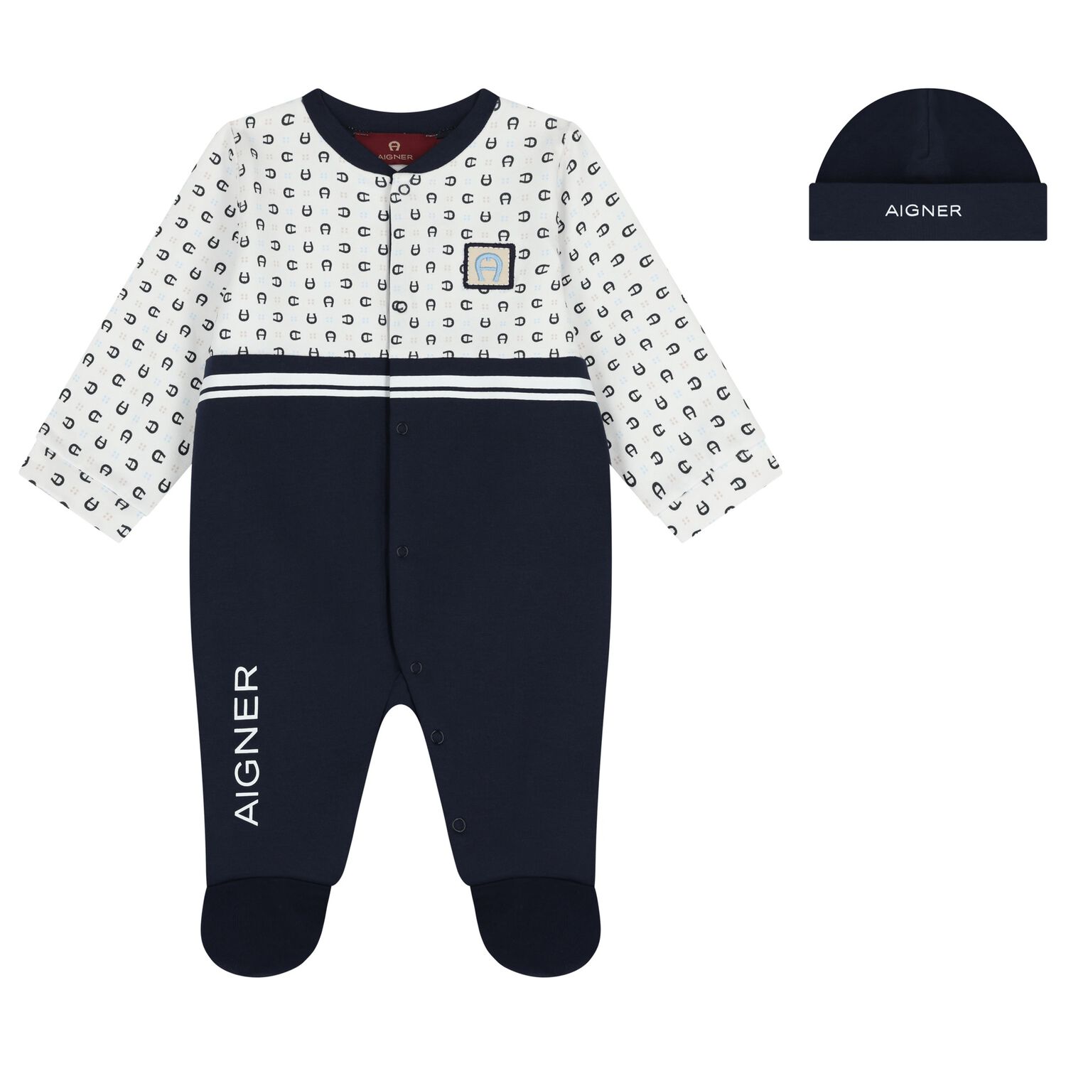 Baby Boys White & Navy Blue Babygrow Set, 1, hi-res