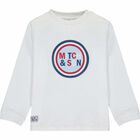 Boys White Logo Long Sleeve Top, 1, hi-res
