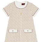 Girls Ivory & Beige Logo Dress, 1, hi-res