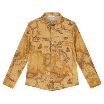 Boys Beige Geo Map Shirt