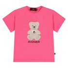 Younger Girls Pink Teddy Bear Logo T-Shirt, 3, hi-res