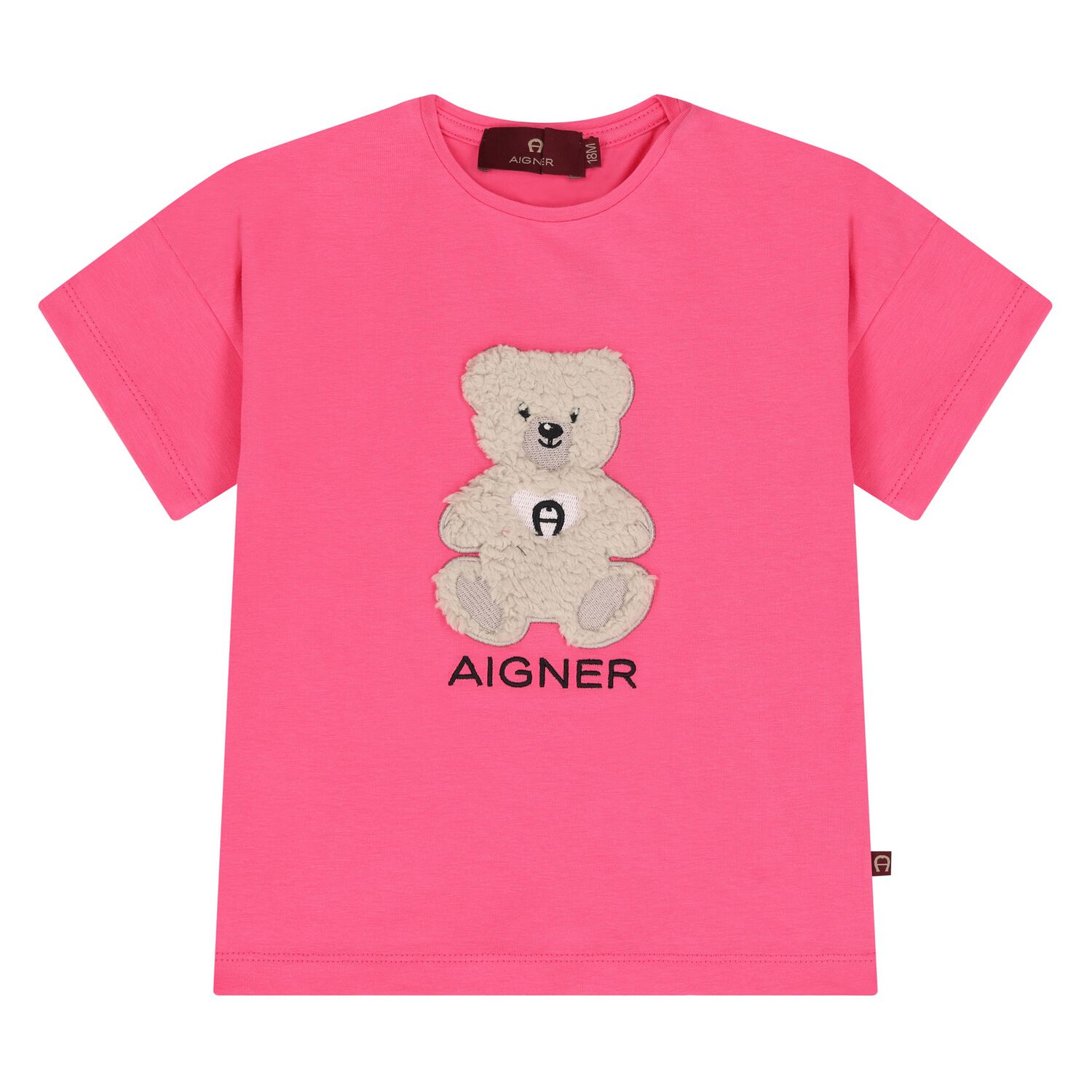 Younger Girls Pink Teddy Bear Logo T-Shirt, 3, hi-res
