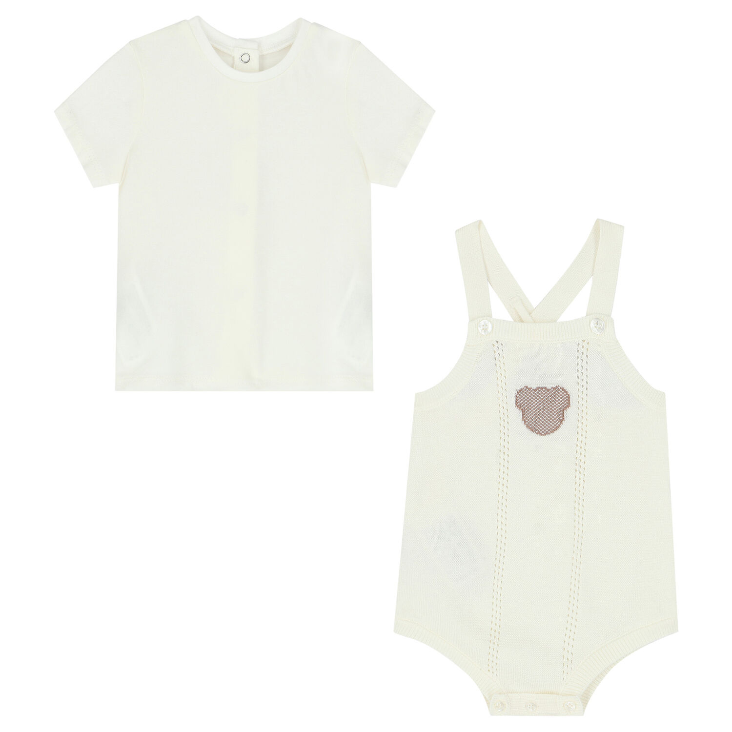 Ivory Dungarees Baby Set, 1, hi-res