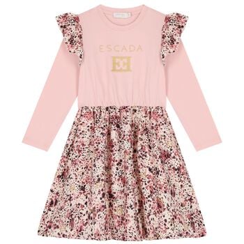 Girls Pink Logo Ruffled Dress