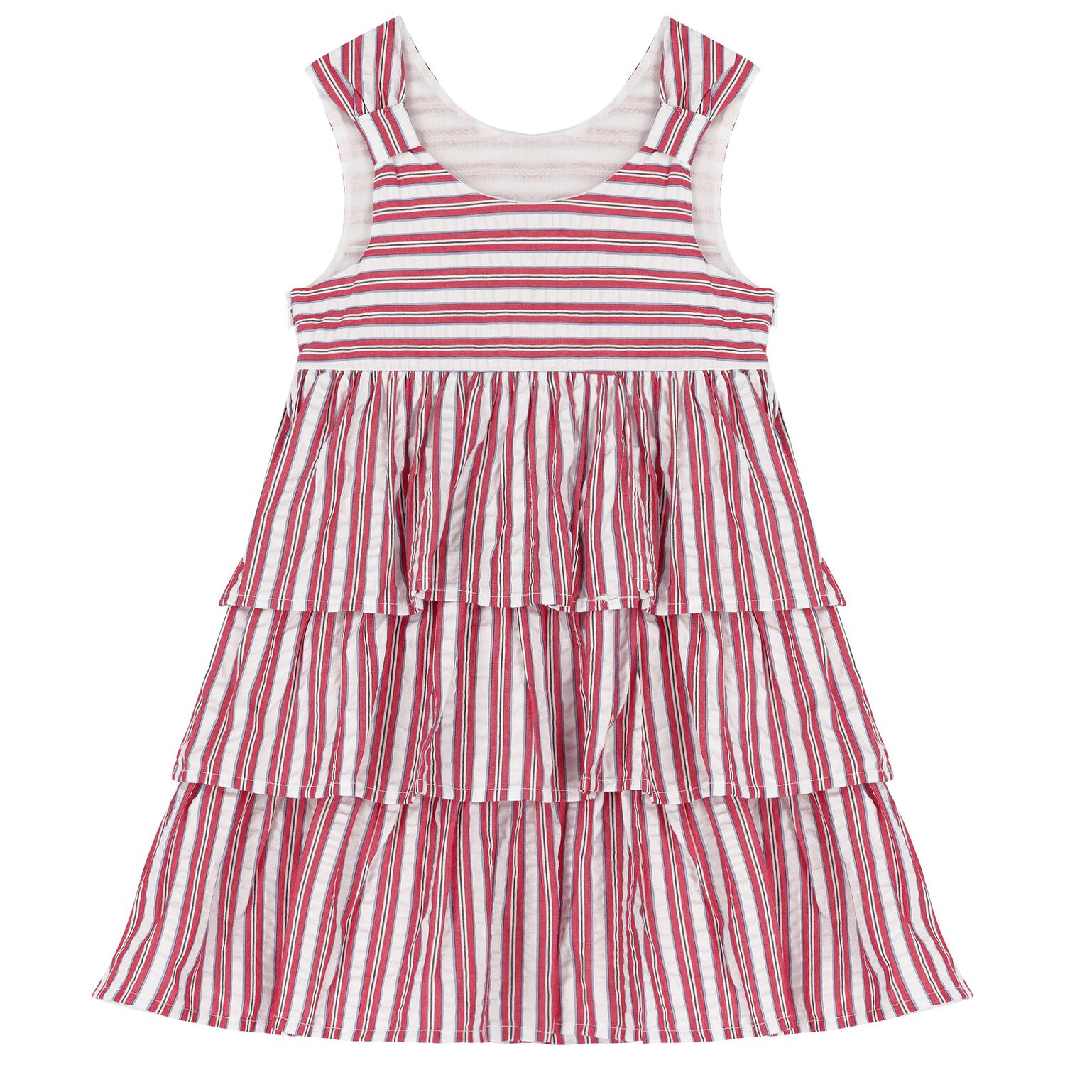 Girls White & Red Striped Dress, 1, hi-res image number null