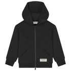 Black Logo Hooded Zip Up Top , 1, hi-res