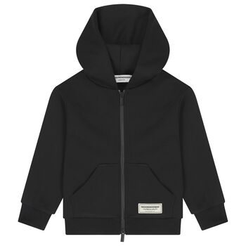 Black Logo Hooded Zip Up Top 