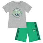 Grey & Green Logo Shorts Set, 1, hi-res