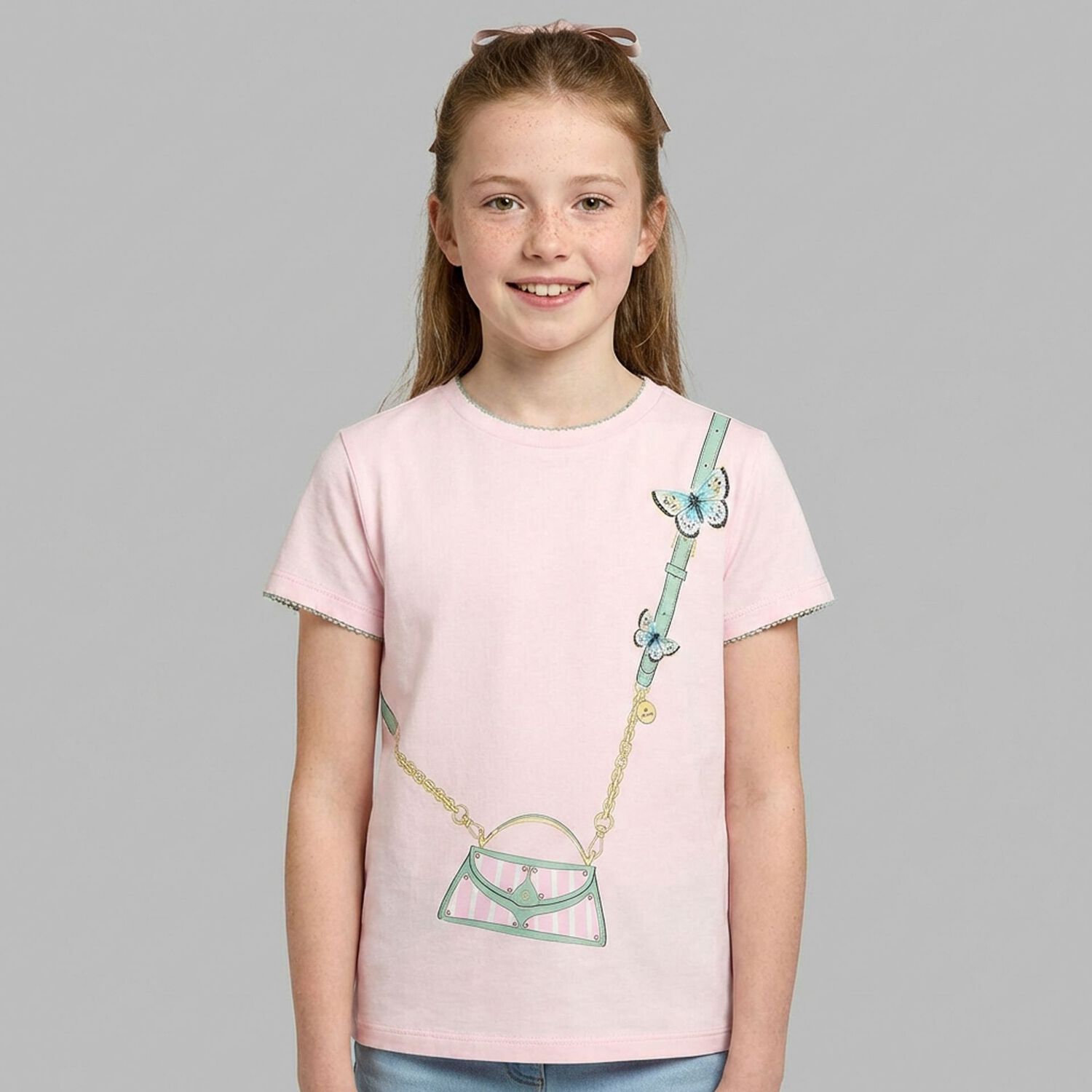 Girls Pink Logo Bag T-Shirt, 2, hi-res