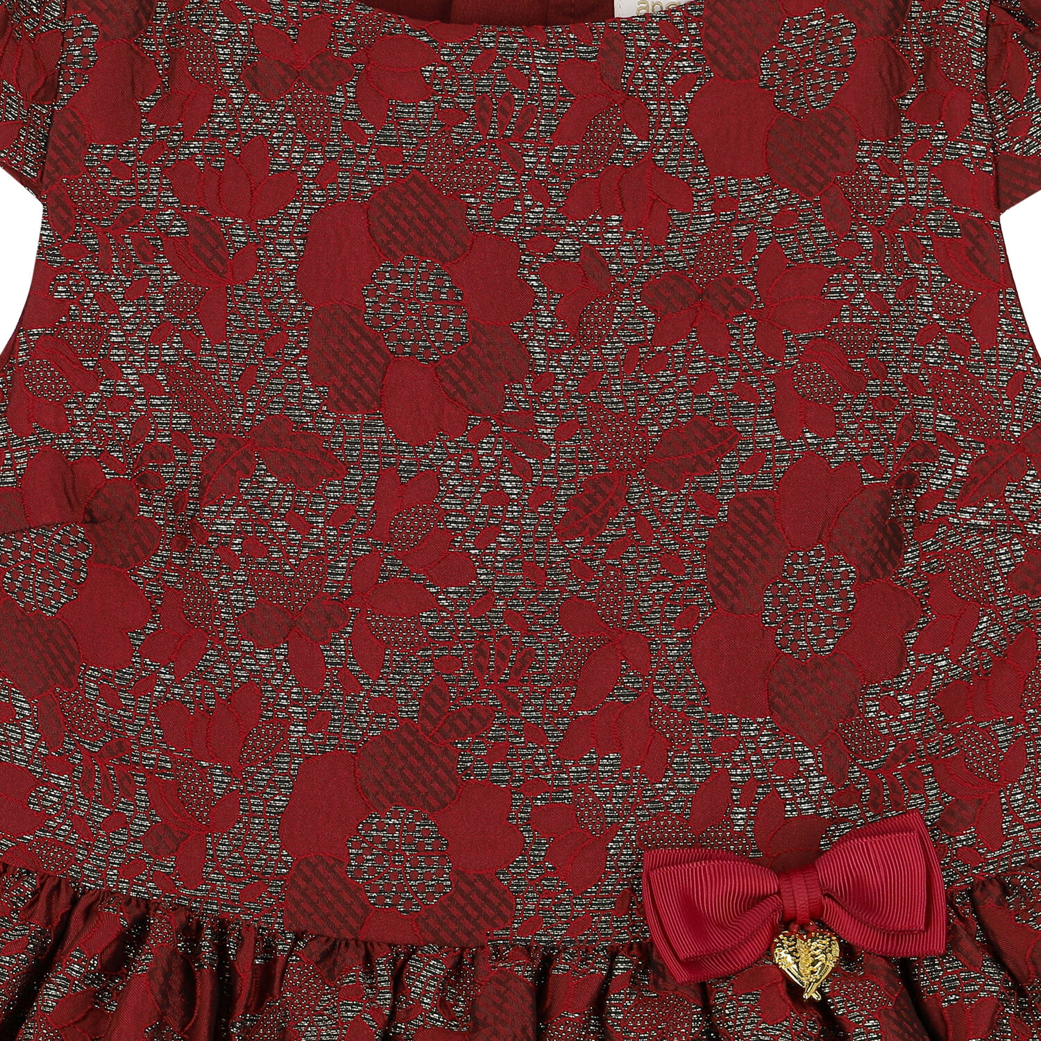 Girls Red & Gold Jacquard Dress, 3, hi-res