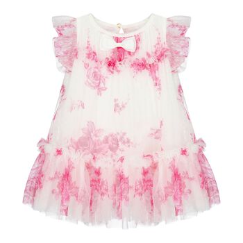 Baby Girls White & Pink Rose Tulle Dress