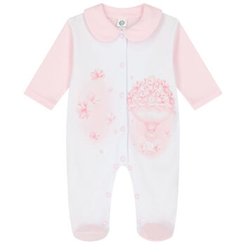 Baby Girls Pink & White Hot Air Balloon Babygrow
