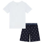 Boys White & Navy Logo Pyjamas, 1, hi-res