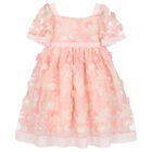 Girls Pink Embroidered Tulle Dress, 1, hi-res