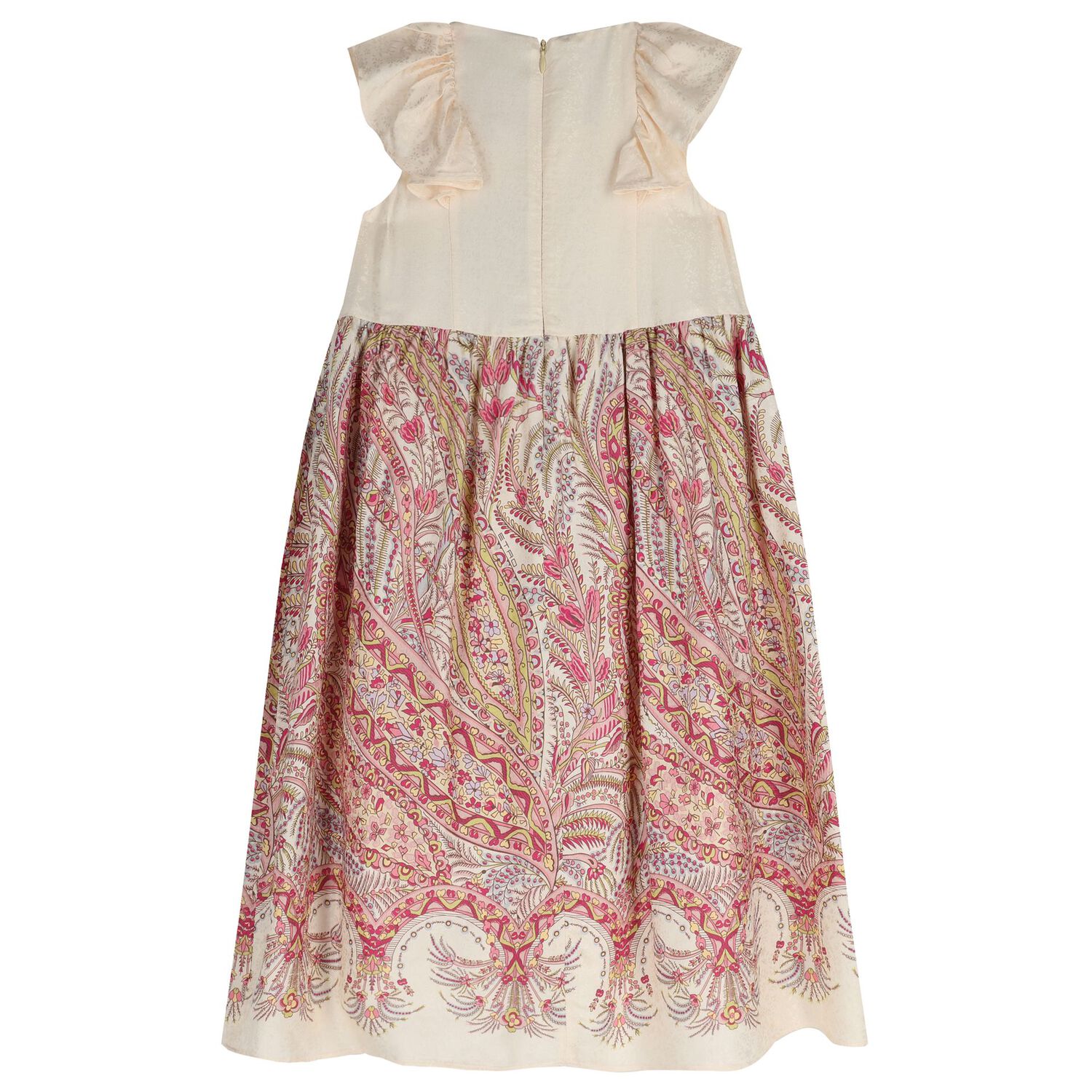 Girls Ivory & Pink Floral Paisley Dress , 2, hi-res