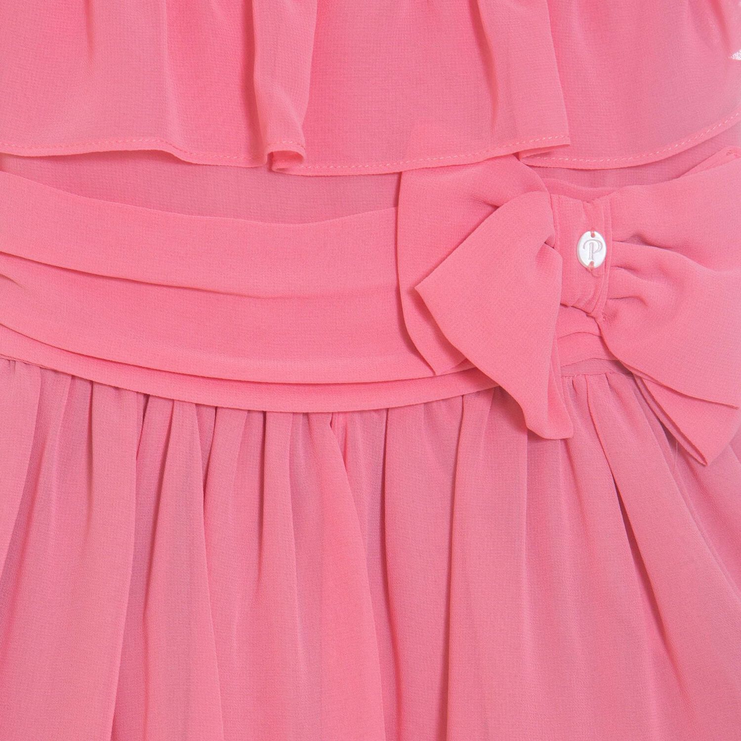Girls Pink Chiffon Bow Dress, 1, hi-res