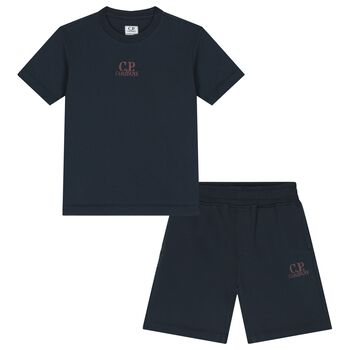 Boys Navy Blue Logo Shorts Set