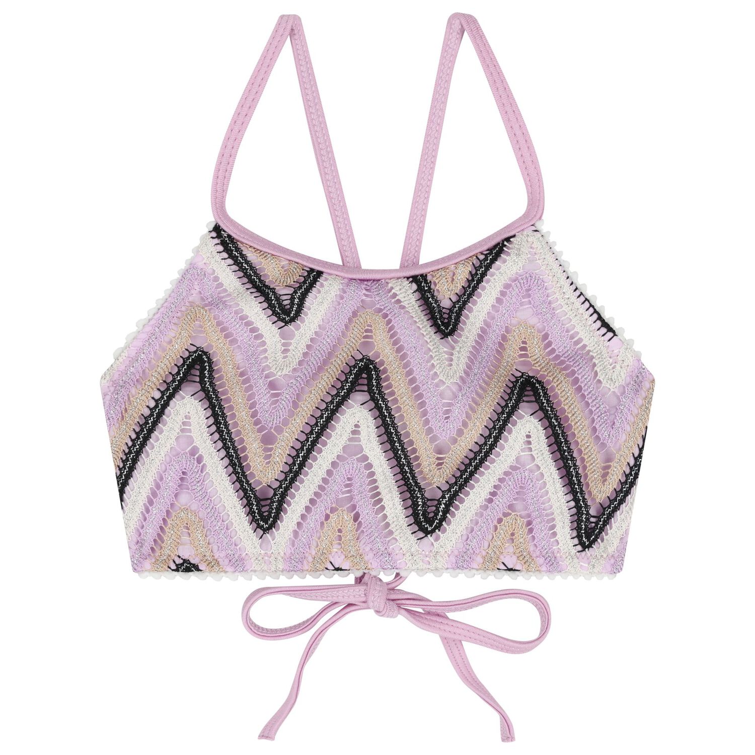 Girls Lilac, Black & Ivory Zig-Zag Crochet Bikini, 1, hi-res