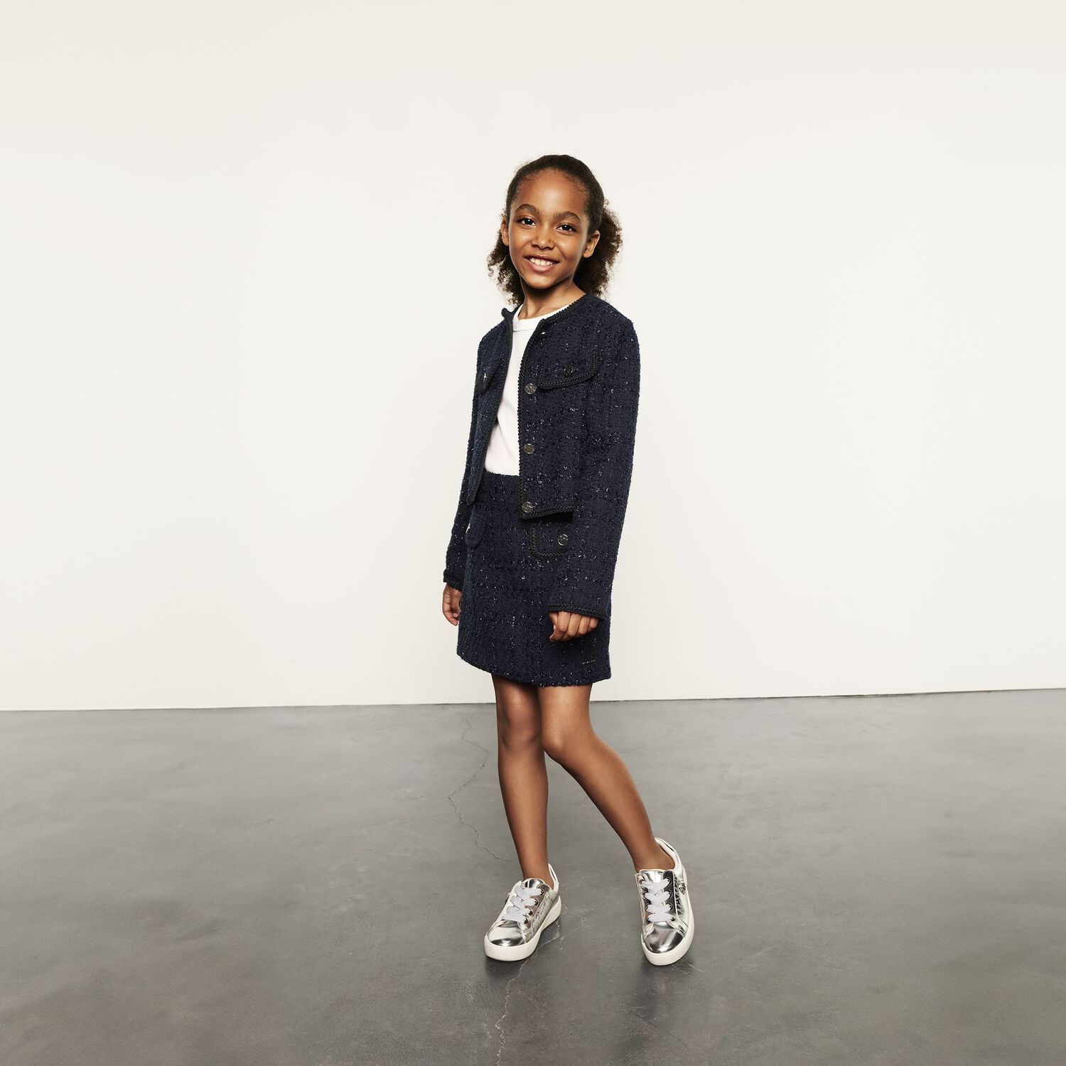 Girls Silver Logo Trainers, 1, hi-res