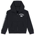 Boys Navy Blue Logo Hooded Zip Up Top, 1, hi-res