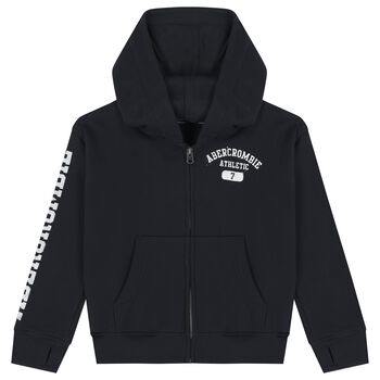 Boys Navy Blue Logo Hooded Zip Up Top