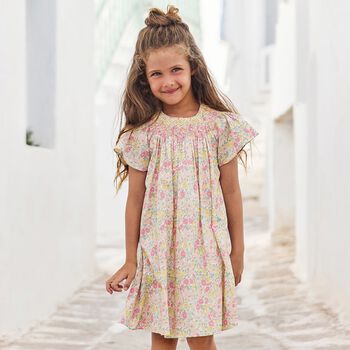 Girls Pink & Yellow Floral Liberty Print Dress
