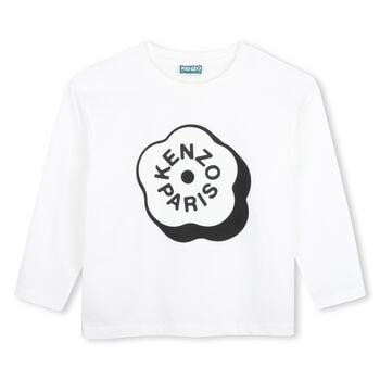 Girls White Boke Flower Logo Long Sleeve Top