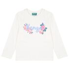 Girls Ivory Floral Logo Long Sleeve Top, 1, hi-res