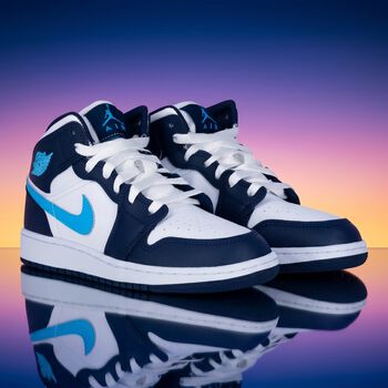 Blue & White Air Jordan 1 Mid Trainers
