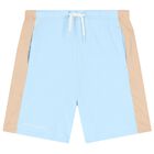 Boys Beige, White & Blue Logo Shorts Set, 1, hi-res