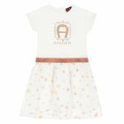 Girls White & Gold Logo Dress, 1, hi-res