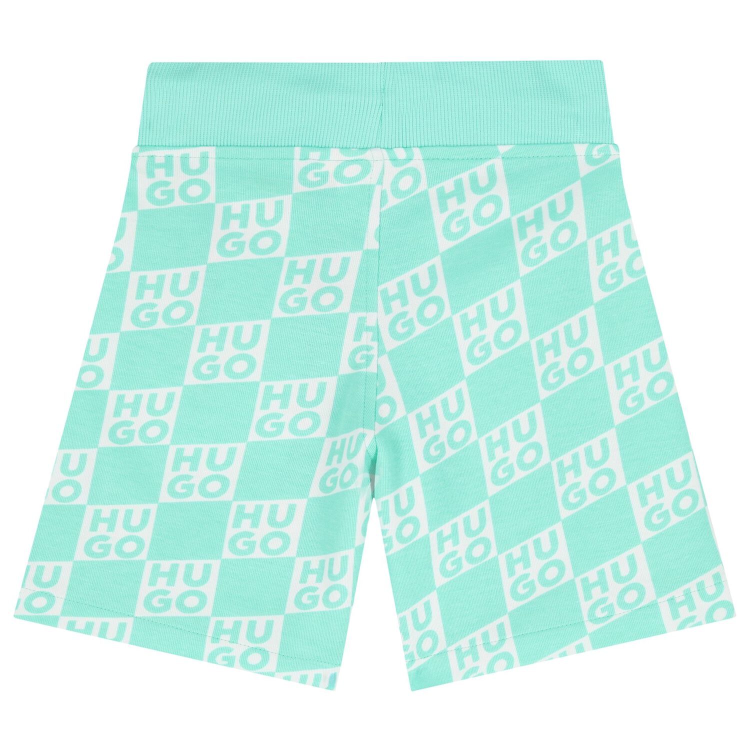 Boys Aqua & White Check Logo Shorts, 2, hi-res