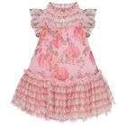 Girls Pink Floral Tulle Dress, 1, hi-res