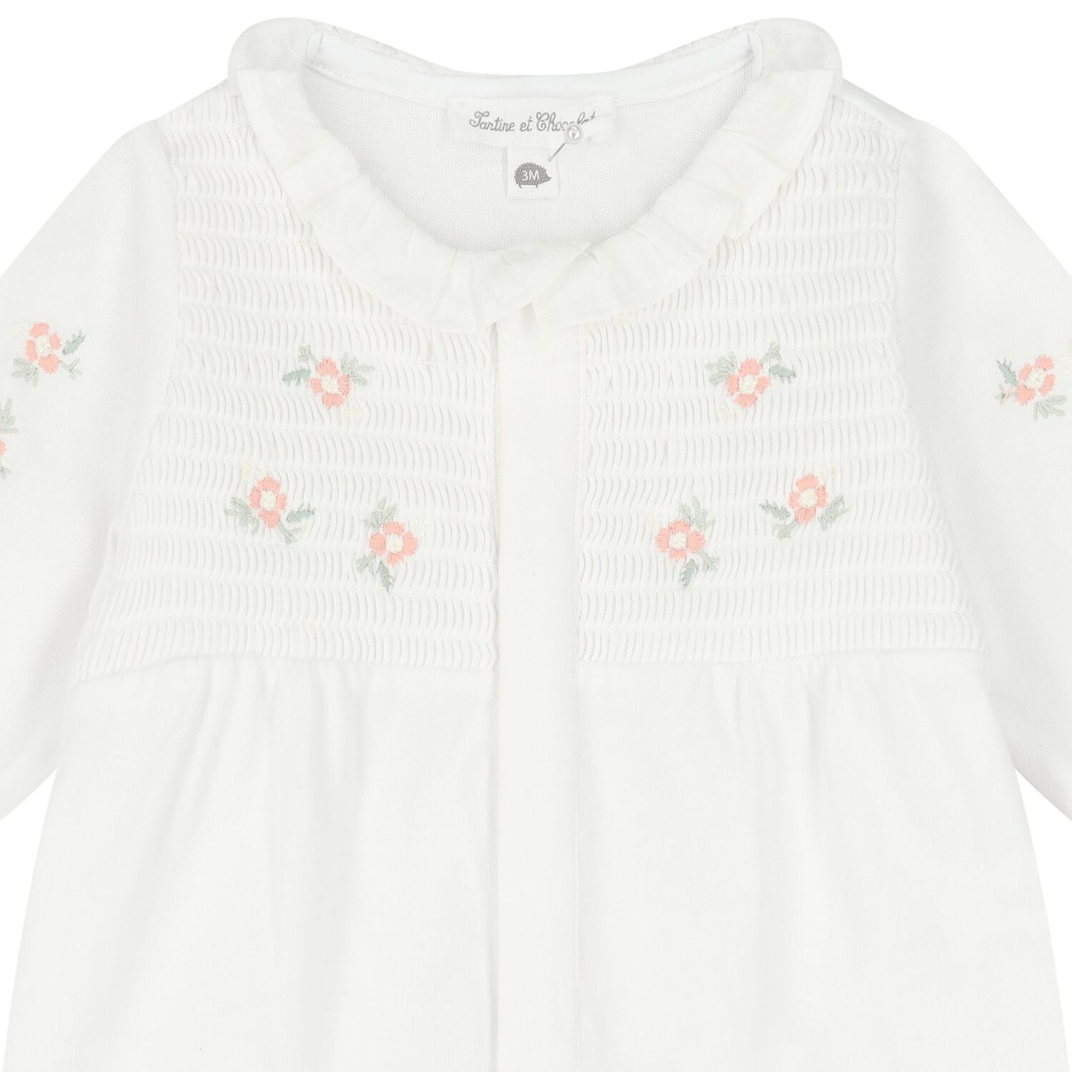 Baby Girls White Embroidered Babygrow, 1, hi-res
