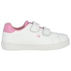 Girls White & Pink Logo Trainers, 1, hi-res