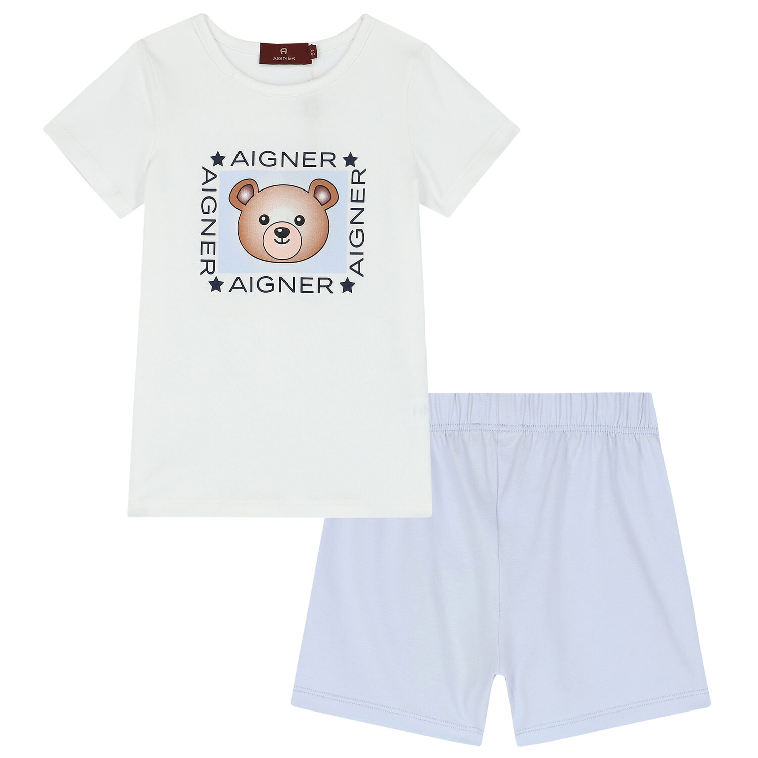 Boys White & Blue Teddy Logo Pyjamas, 1, hi-res