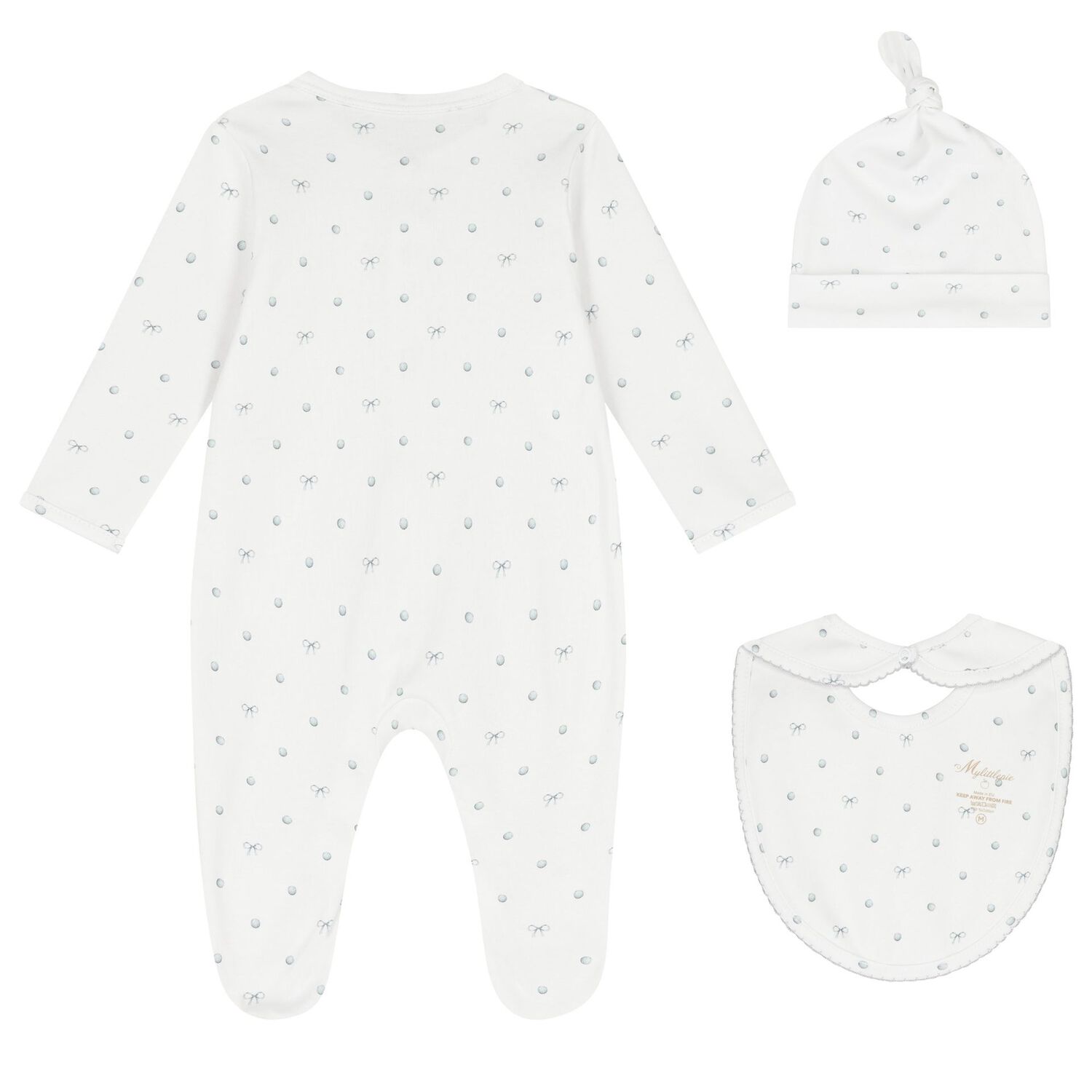 White Silver Bow Babygrow Set, 1, hi-res image number null