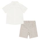 Younger Boys White & Beige Shorts Set, 1, hi-res