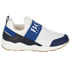 Boys White Logo Trainers, 3, hi-res