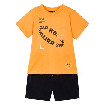 Boys Orange Print Shorts Set