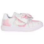 Girls White & Pink Floral Velcro Trainers, 1, hi-res
